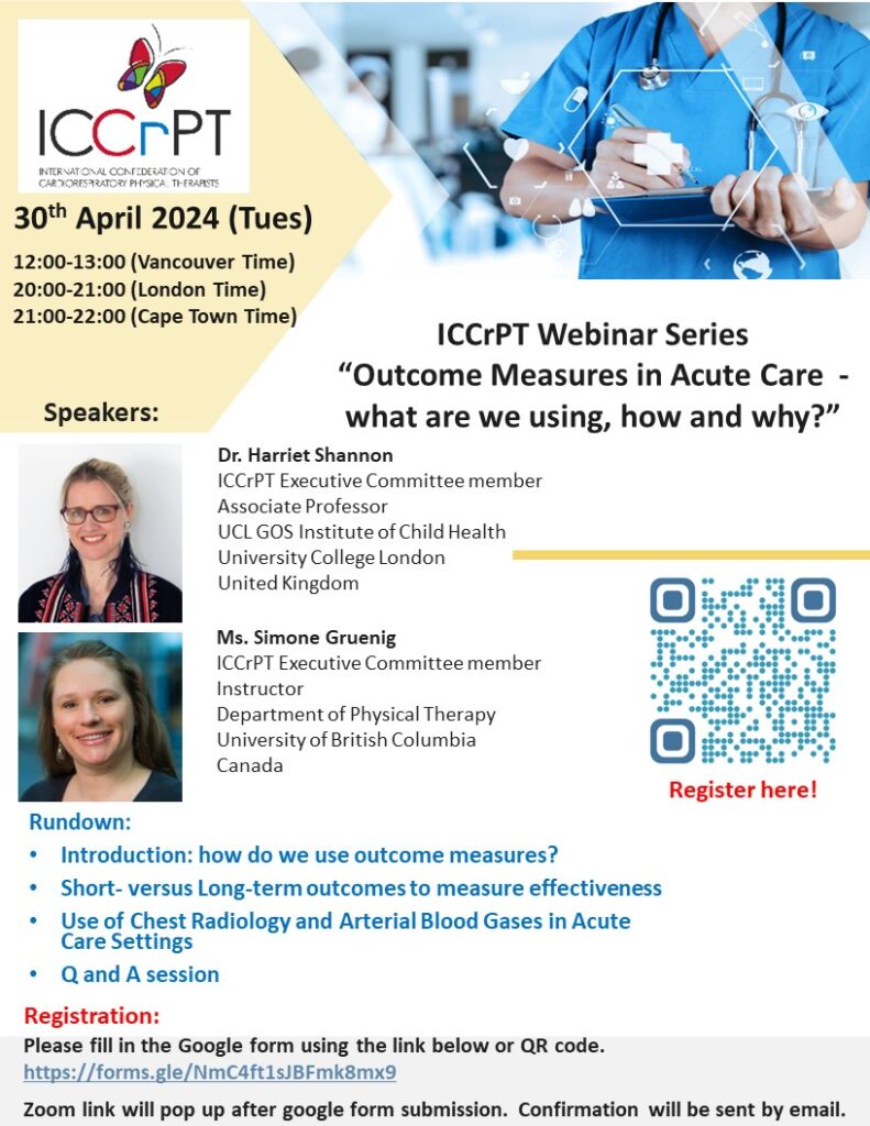 ICCrPT Webinar Series – “Outcome Measures in Acute Care –
what are we using, how and&nbsp;why?”