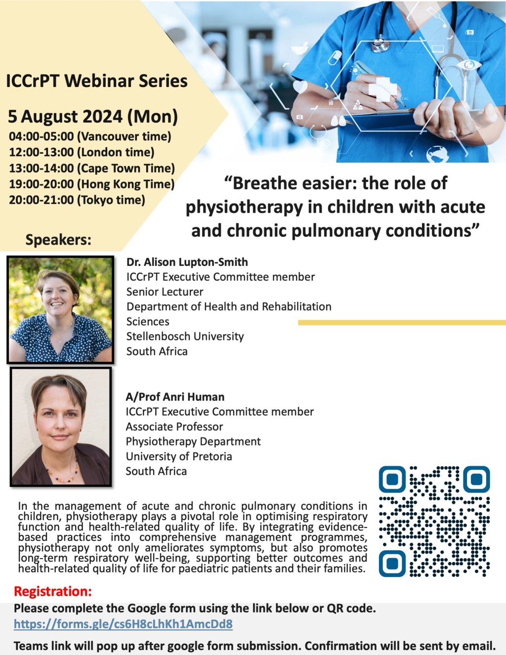 ICCrPT Webinar Series – “Breathe easier: the role of physiotherapy in children with acute and chronic pulmonary&nbsp;conditions”