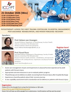 ICCrPT Webinar Series – “Physiotherapy Across the Chest Trauma Continuum: In-Hospital Management, Post-Discharge Rehabilitation, And Patient-Perceived Recovery”
